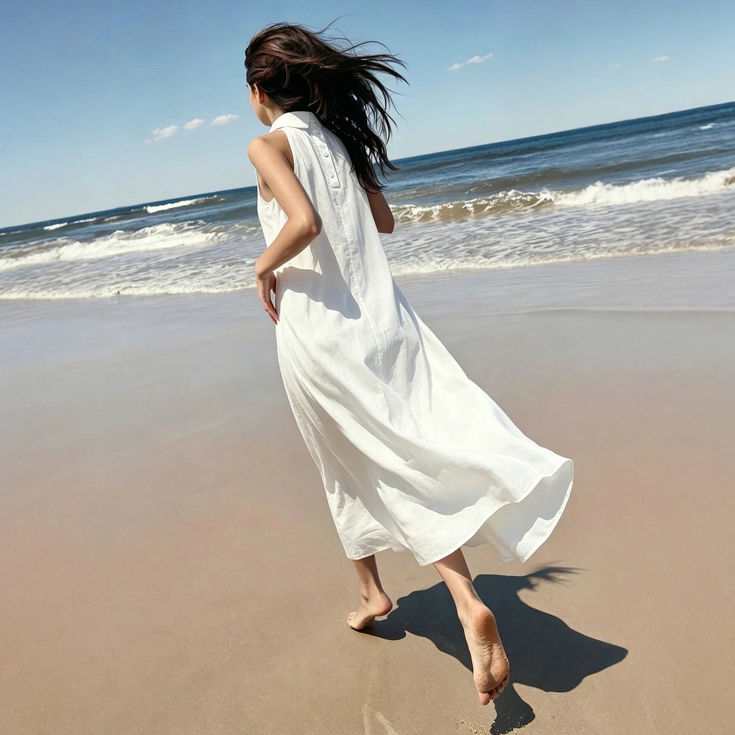 Elegantes Lüftiges Damenkleid Mit Reverskragen Für Damen