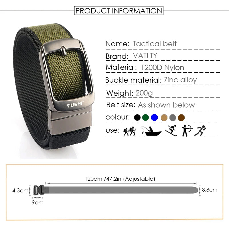 Herren-Gürtel Reversibel mit Automatischer Schnalle aus Nylon Zweifarbig 34mm Breite