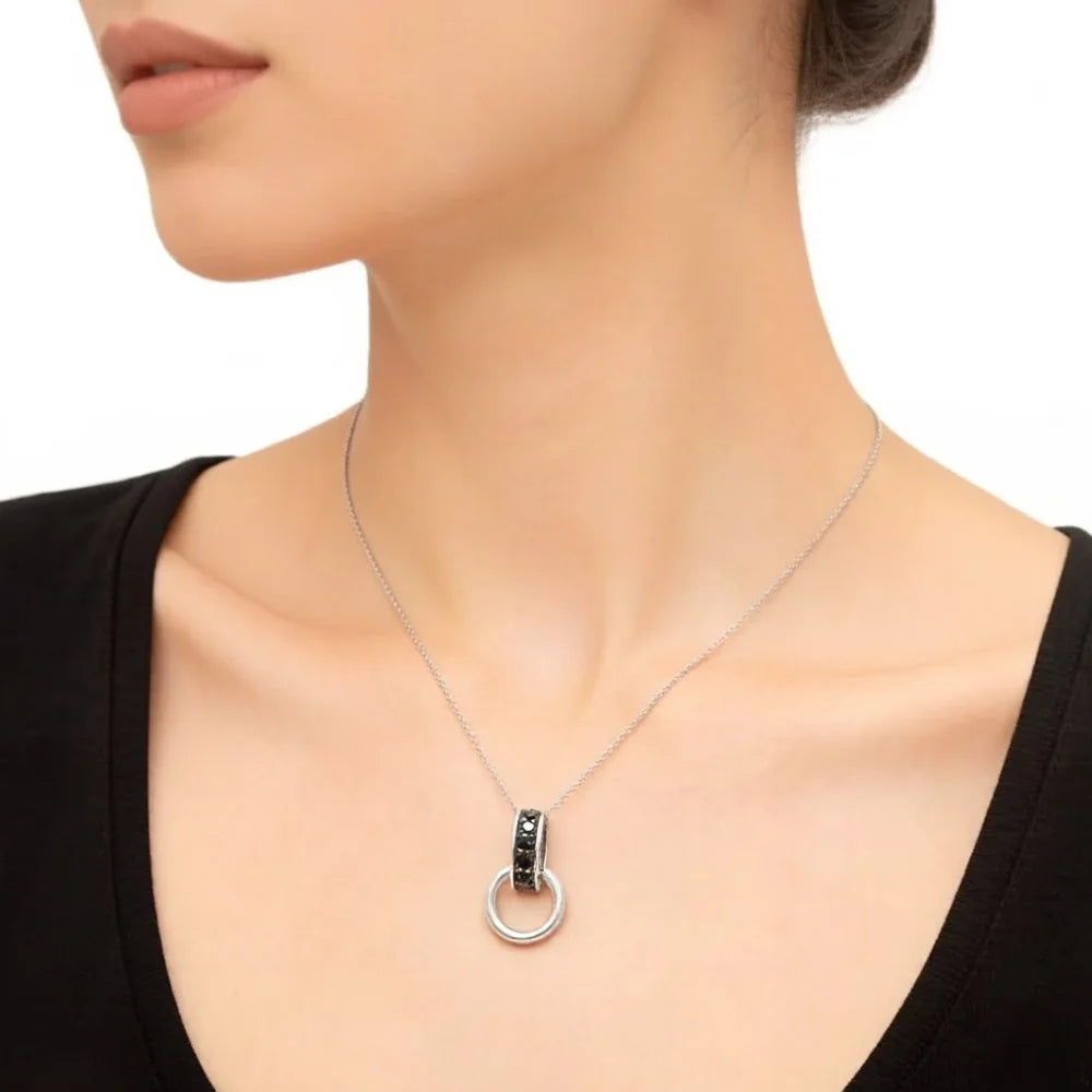 Damen-Charm-Anhänger schwarze CZ Träger Vintage II aus Sterlingsilber