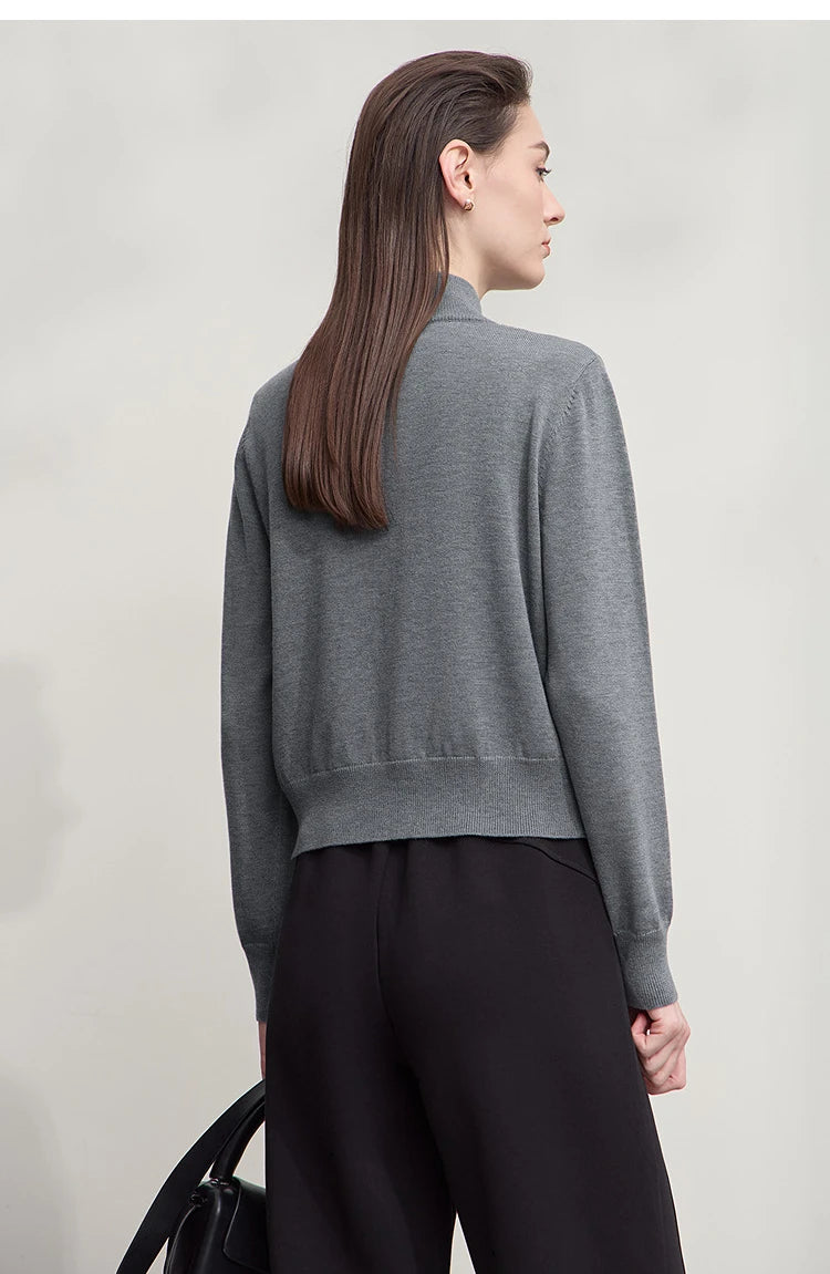 Damen-Rollkragen-Strickjacke kurz Reißverschluss Wolle Herbst-Winter