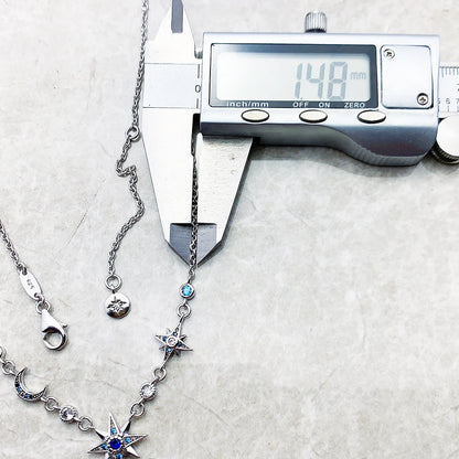 Damen-Halskette Stern und Mond Royalty Gliederkette aus Sterlingsilber
