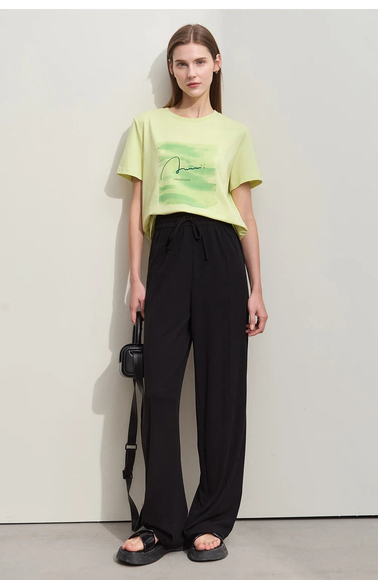 Damen T-Shirts im lässigen Minimalismus-Stil mit O-Ausschnitt und Stickerei