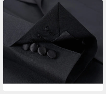 Eleganter Herrenanzug aus 30% Wolle: Schwarzer Slim Fit Ein-Knopf-Blazer für Hochzeiten und Feiern