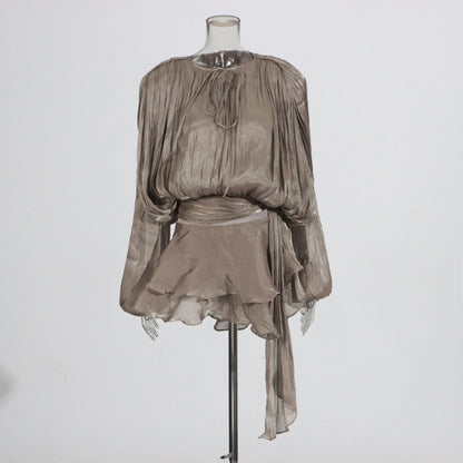 Elegantes Damen-Tunikakleid mit Rundhalsausschnitt, langen Ärmeln und Patchwork-Design