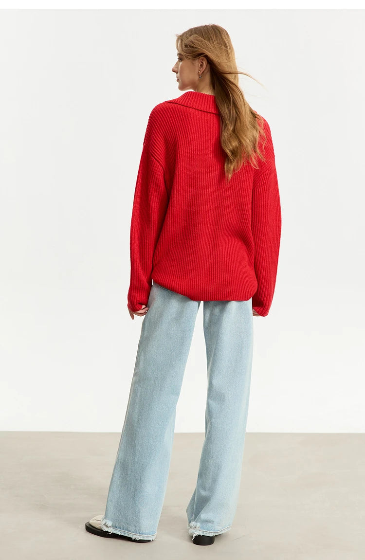 Damen V-Ausschnitt Pullover Acryl French Lazy Style lang Winter