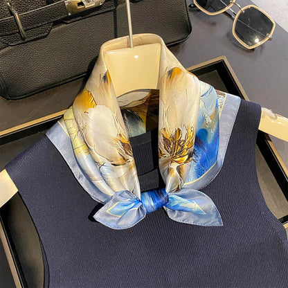 Damen Seidensatin Schal 53cm quadratisch Blumenprint Kopftuch Hijab Bandana E