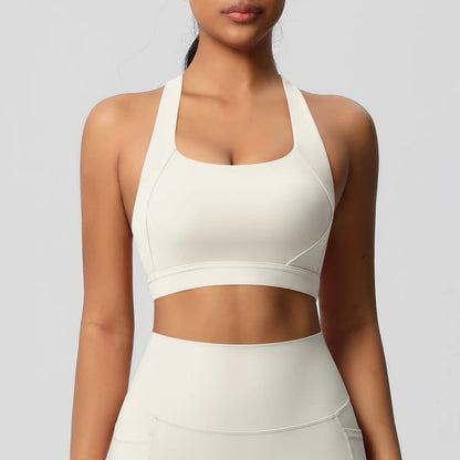 Sportliche Yogaweste in Cremefarben mit Racerback und breitem Unterbrustband