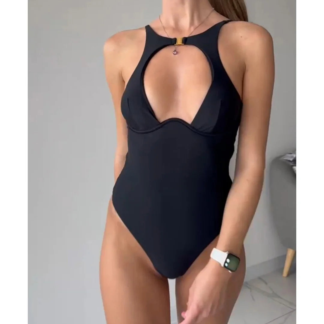 Damen-Badeanzug Cut-Out Bügel rückenfrei High-Cut gepolstert