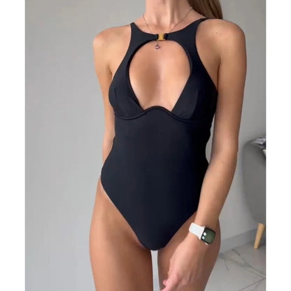 Damen-Badeanzug Cut-Out Bügel rückenfrei High-Cut gepolstert