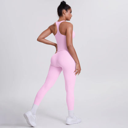 Damen Yoga-Set mit Trägertop und Leggings, einfarbig rosa, seitliche Ansicht