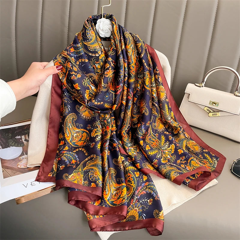 Damen Seidenschal groß 180x90cm Sommer Strand Foulard Bandana weich