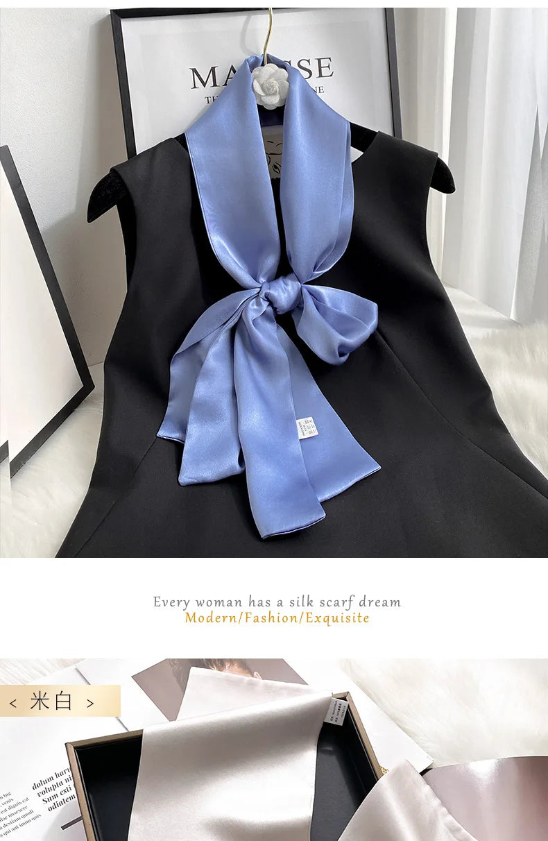 Damen Seidenschal dünn Taschenband Foulard Haarband Stirnband bedruckt B