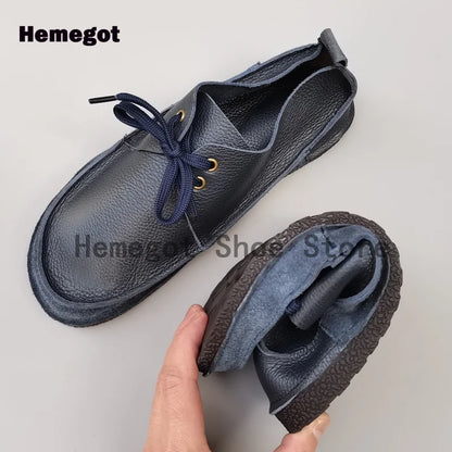 Herren-Schnürschuh aus Leder, dunkelblau, runde Spitze, mit blauen Schnürsenkeln