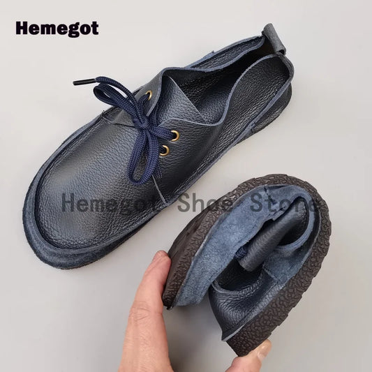Herren-Schnürschuh aus Leder, dunkelblau, runde Spitze, mit blauen Schnürsenkeln
