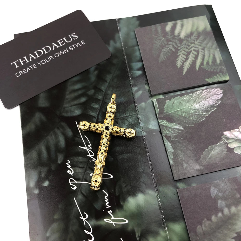 Damen-Charm-Anhänger Kreuz schwarze Steine Gold II aus Sterlingsilber