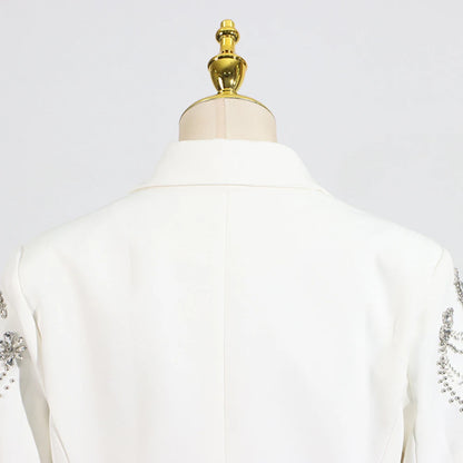 Damen-Blazer mit Knopfleiste und Patchwork-Design – Lässiger Minimalist mit Reverskragen und langen Ärmeln
