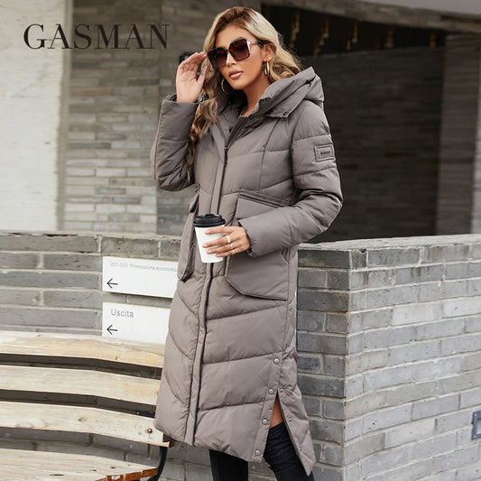 Eleganter Damen-Daunenmantel mit Stehkragen und Kapuze – ideal für den Winter