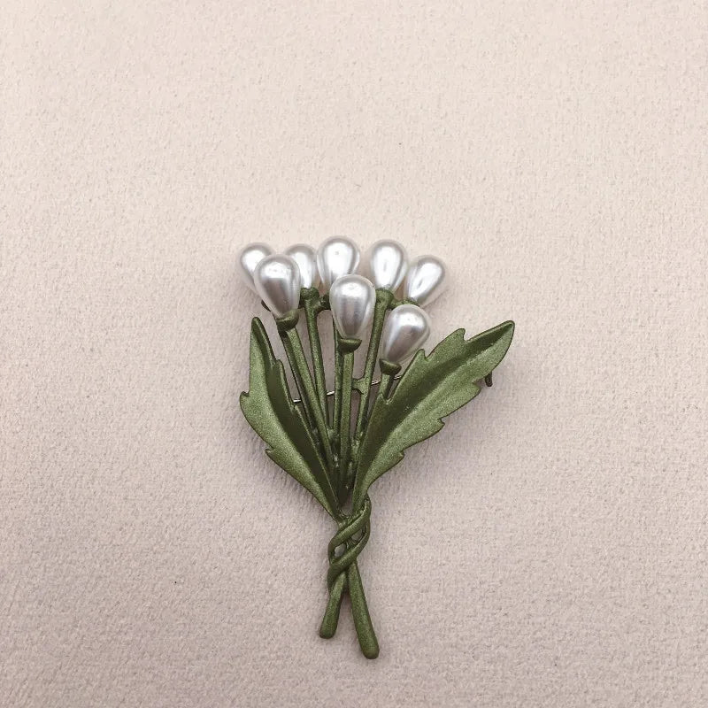 Brosche Blume Pflanze Perle Vintage Grün Pin Geschenk Schmuck Damen