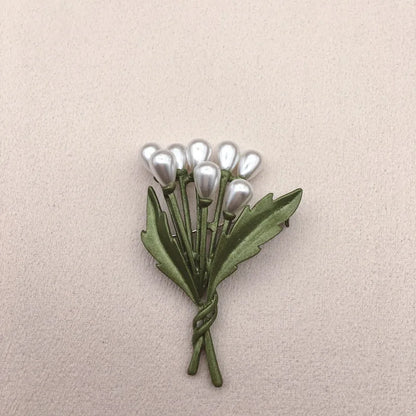 Brosche Blume Pflanze Perle Vintage Grün Pin Geschenk Schmuck Damen