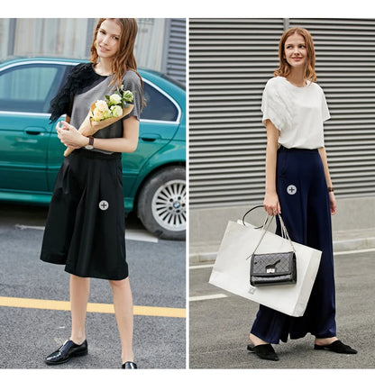Damen T-Shirt aus mercerisierter Baumwolle im minimalistischen Patchwork-Stil mit Spitze