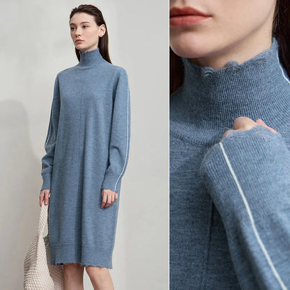 Zeitloses Rollkragen Kleid Für Damen Warme Gestrickte Passform Herbst