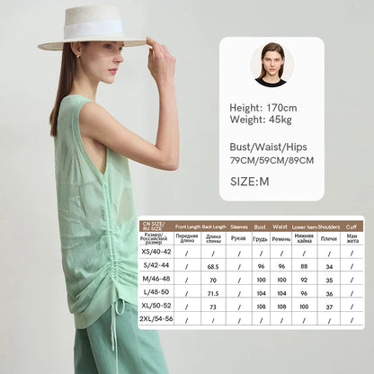 Ärmelloses Stricktop, mintgrün, O-Ausschnitt, seitlich gebunden, lang geschnitten