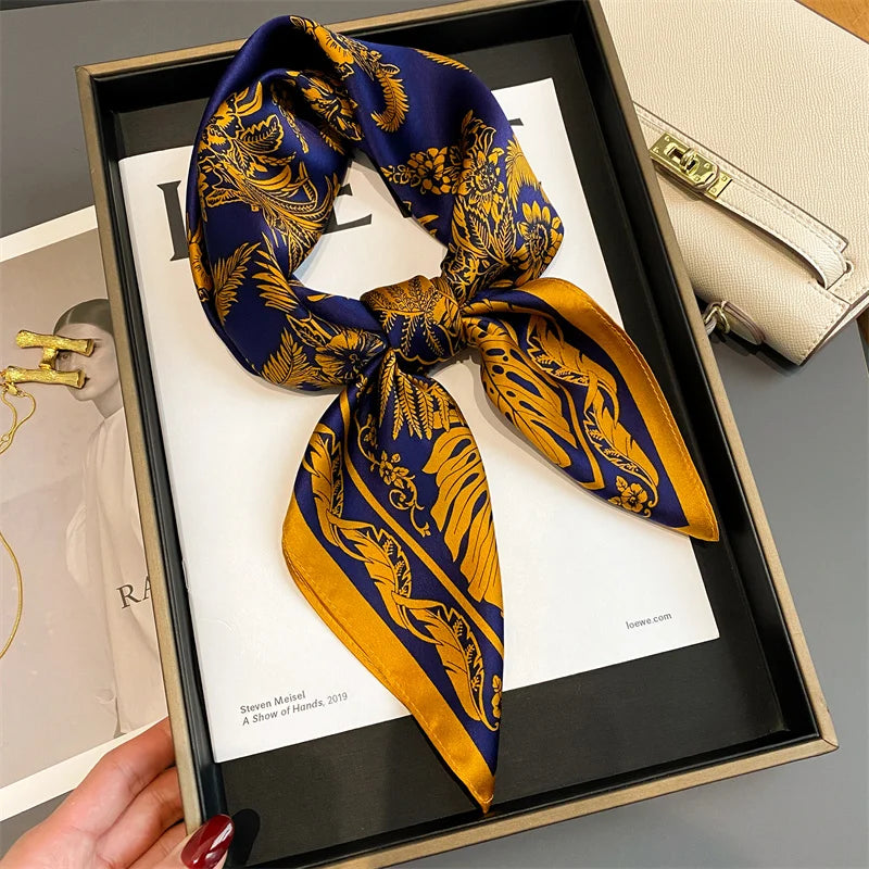 Damen Seidenschal quadratisch einfarbig Halstuch Bandana Foulard Frühling Sommer