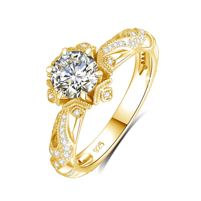 Damen-Halo-Verlobungsring im Viktorianischen Filigran-Design, 18K Goldplattiert Moissanit