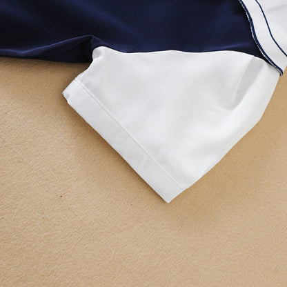 Marineblaues Mädchenkleid mit weißem Kragen und Schleife, kurzärmliges, plissiertes Kleid im Schulstil, Kinderkleidung für 5–12 Jahre