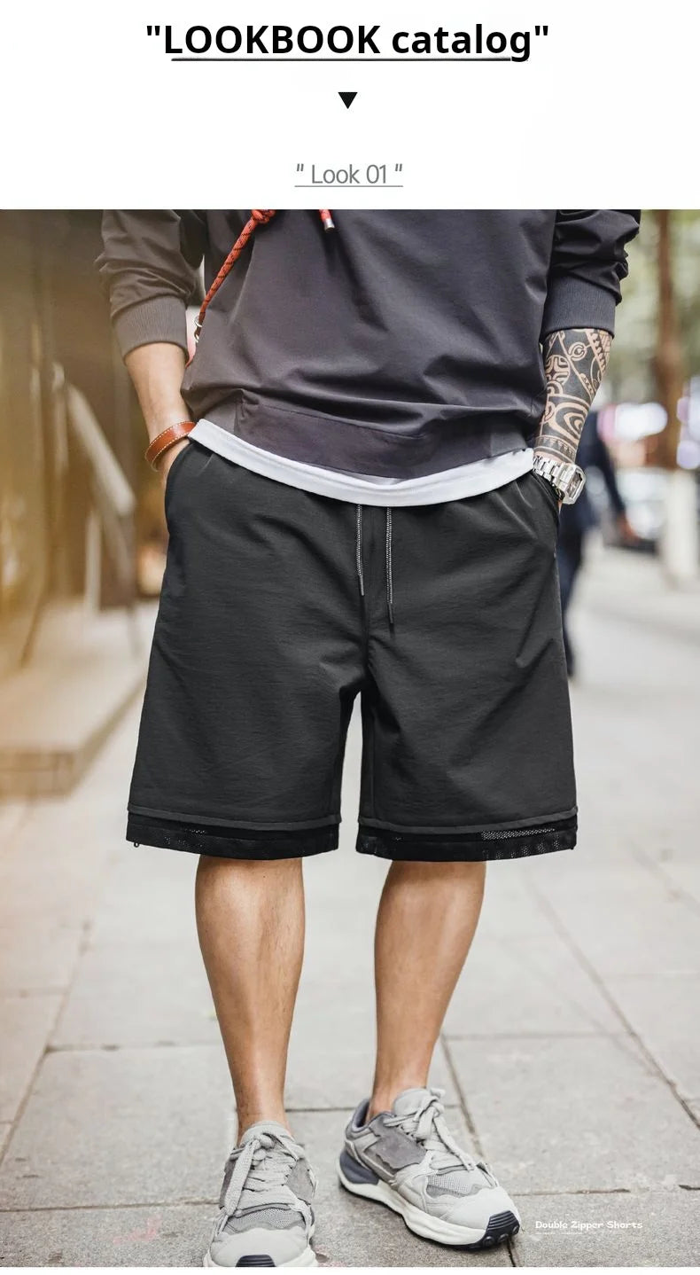 Herren Outdoor-Shorts mit doppelten Reißverschlüssen für Sommer-Laufsport