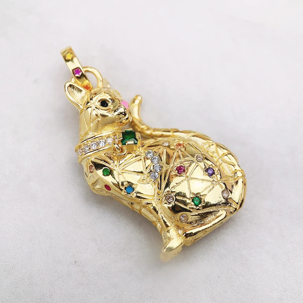 Damen-Charm-Anhänger goldene Magic Cat niedlich aus Sterlingsilber