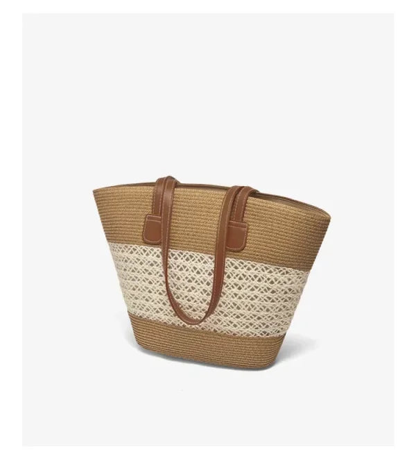 Damen Strandtasche Aus Stroh Mit Reißverschluss Und Großem Fassungsvermögen