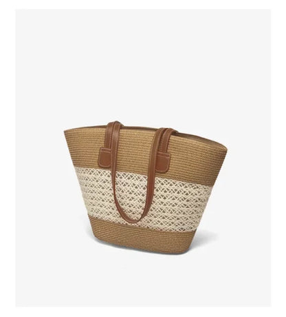 Damen Strandtasche Aus Stroh Mit Reißverschluss Und Großem Fassungsvermögen