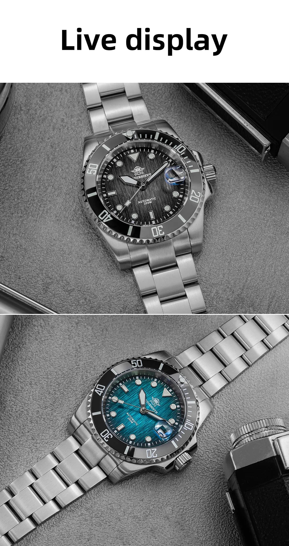 Herren Automatikuhr mechanisch Saphirglas 8215 200m wasserdicht Leuchtzeiger Edelstahl