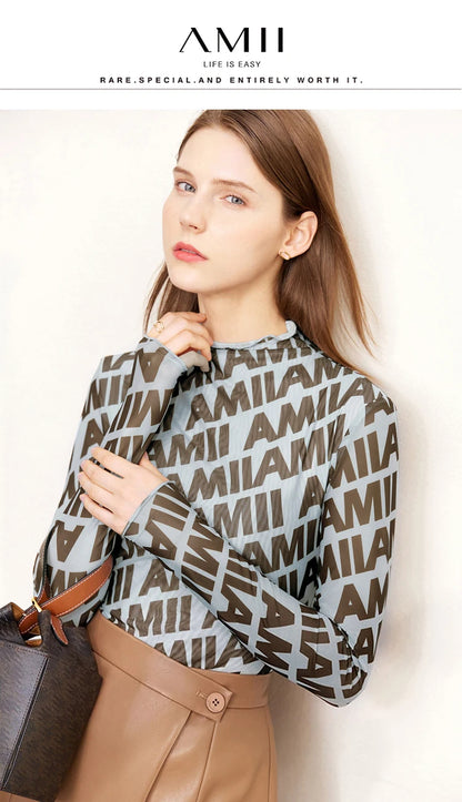 Damen T-Shirts mit AMII Logo im Casual-Stil für Frühling und Herbst