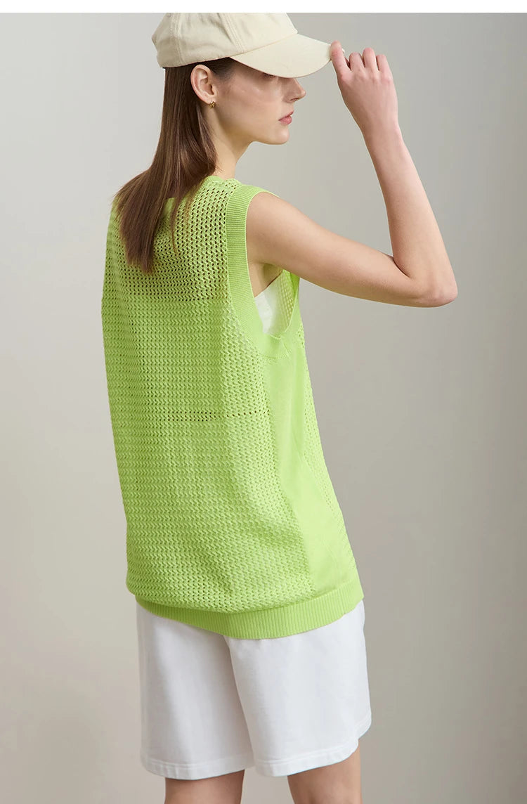 Damen V-Ausschnitt Pullover Viskose ärmellos Lochmuster Sommer