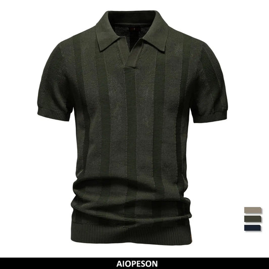 Herren-Poloshirt aus Mesh-Strick, olivgrün, kurzer Arm, Polokragen