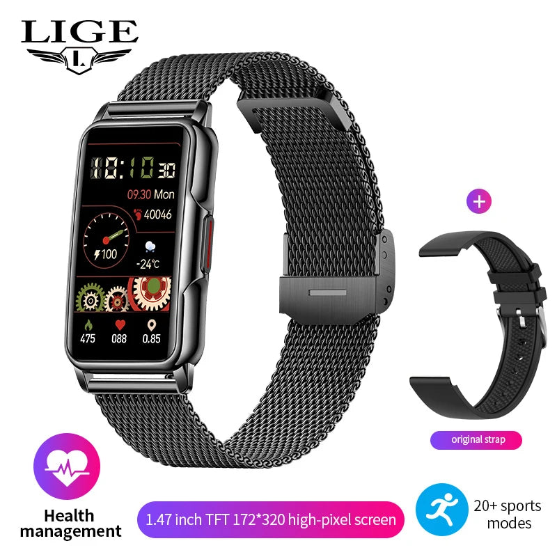 LIGE Mann Frauen 1,47 "Full Touch Screen BT Anruf Smart Uhr Musik Fitness Sport Armband Schlaf Monitor Mann Smartwatch männer 2025