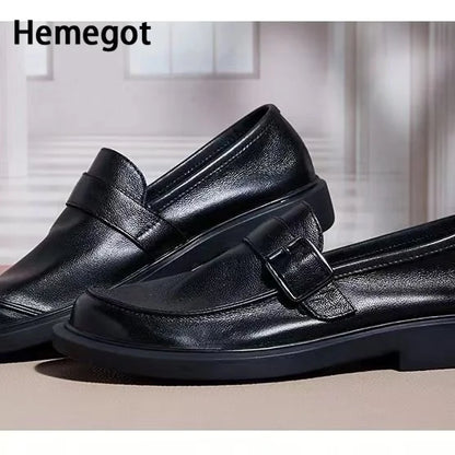 Schwarze Loafer für Herren mit Schnalle, Slip-On-Design und robustem Profil