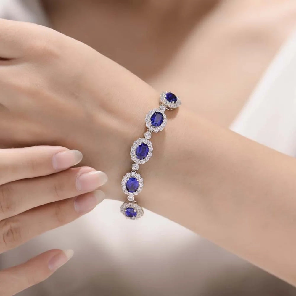 Damen-Armreif mit Saphir und Zirkonia aus Sterlingsilber