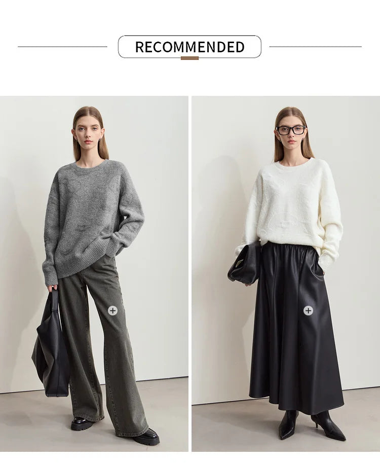 Empfohlene Auswahl: Amii Strickpullover in Grau und Cremeweiß mit Rundhalsausschnitt