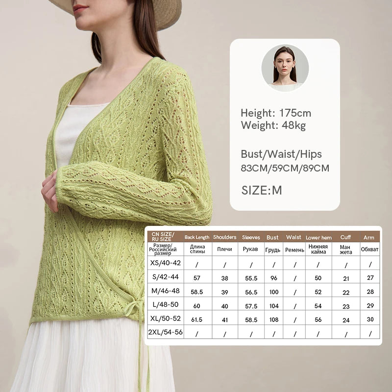 Damen-Strickjacke V-Ausschnitt Wolle Hohlstrick locker Langarm Frühling