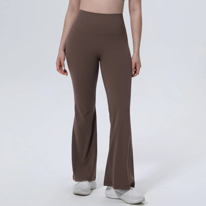 Sporthose für Damen, braune High-Waist Schlaghose für Fitness