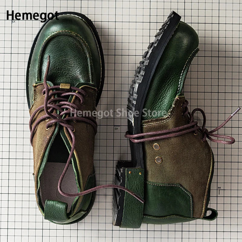Handgemachte Derby-Schuhe für Herren in dunkelgrün/braun mit Schnürsenkeln und Kontrastdetails