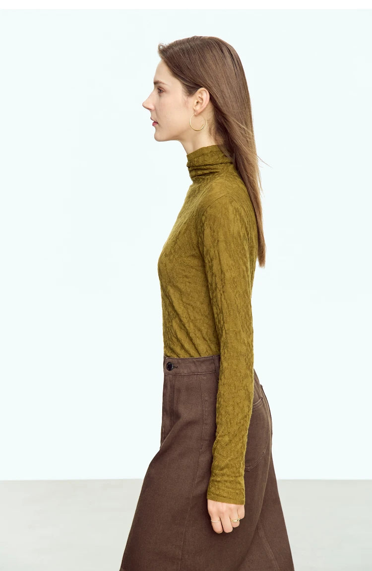 Damen-Rollkragenpullover Wolle Slim einfarbig Büro Winter