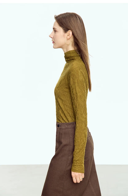 Damen-Rollkragenpullover Wolle Slim einfarbig Büro Winter