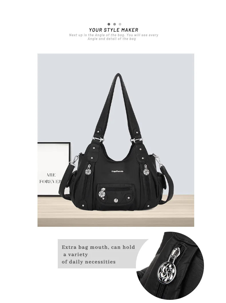 Damen-Schultertasche Aus PU-Leder Mit Reißverschluss Und Innenfach Für Alltag Und Freizeit