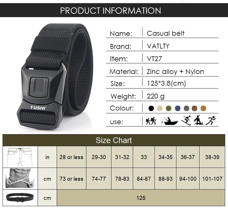 VATLY Nylon Casual Gürtel Herren Schnellverschluss Military Tactical Braun