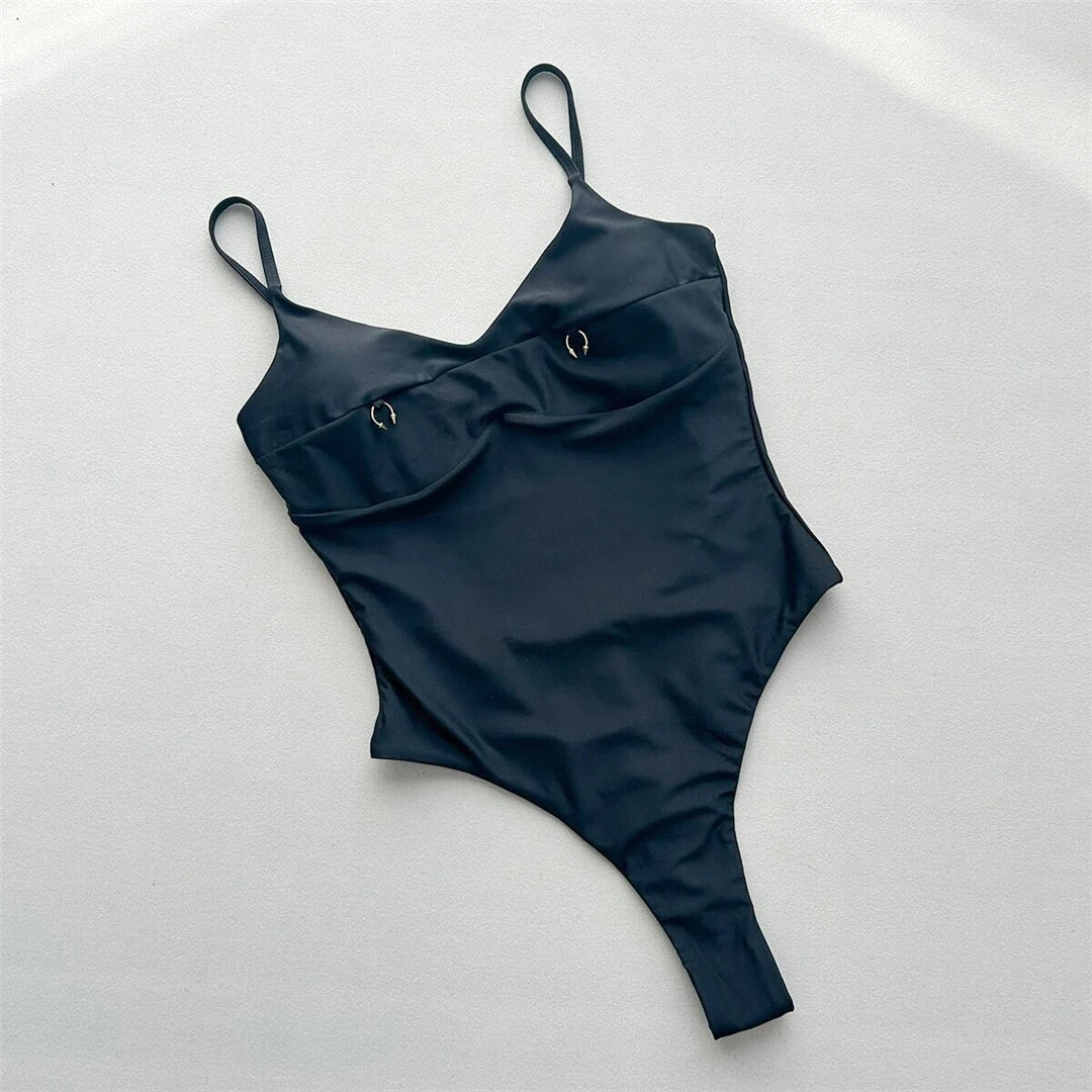 Damen Badeanzug Micro Tanga Bügel rückenfrei hoher Beinausschnitt Monokini