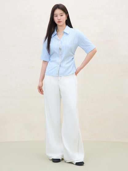 Kurzärmlige Damen-Strickjacke mit Kontrastfarben und Polokragen – ideal für den Sommer